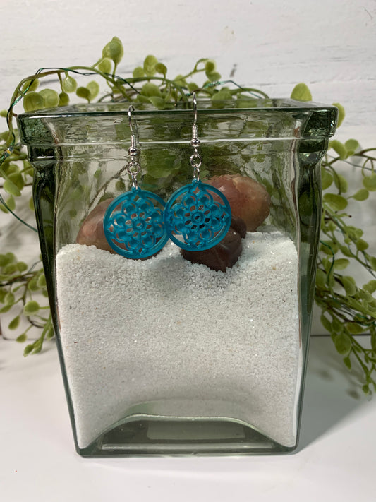Floral frosted teal earrings