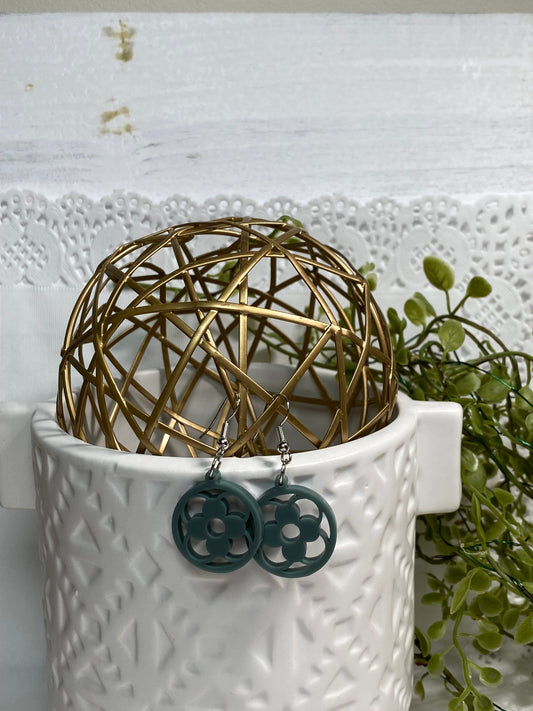 Earrings - matte sage floral circular - Creative Designs By Kari