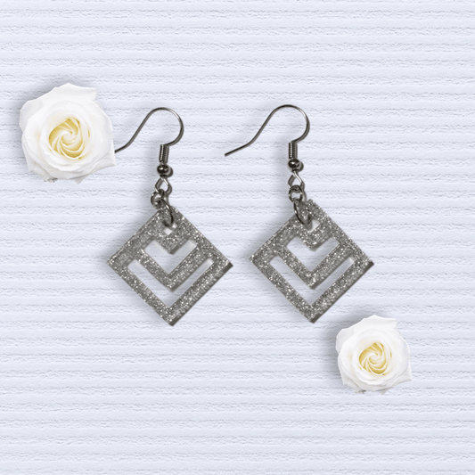 Earrings - silver shimmer square 2 - Creative Designs By Kari