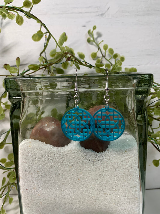 Mandala style frosted teal earrings