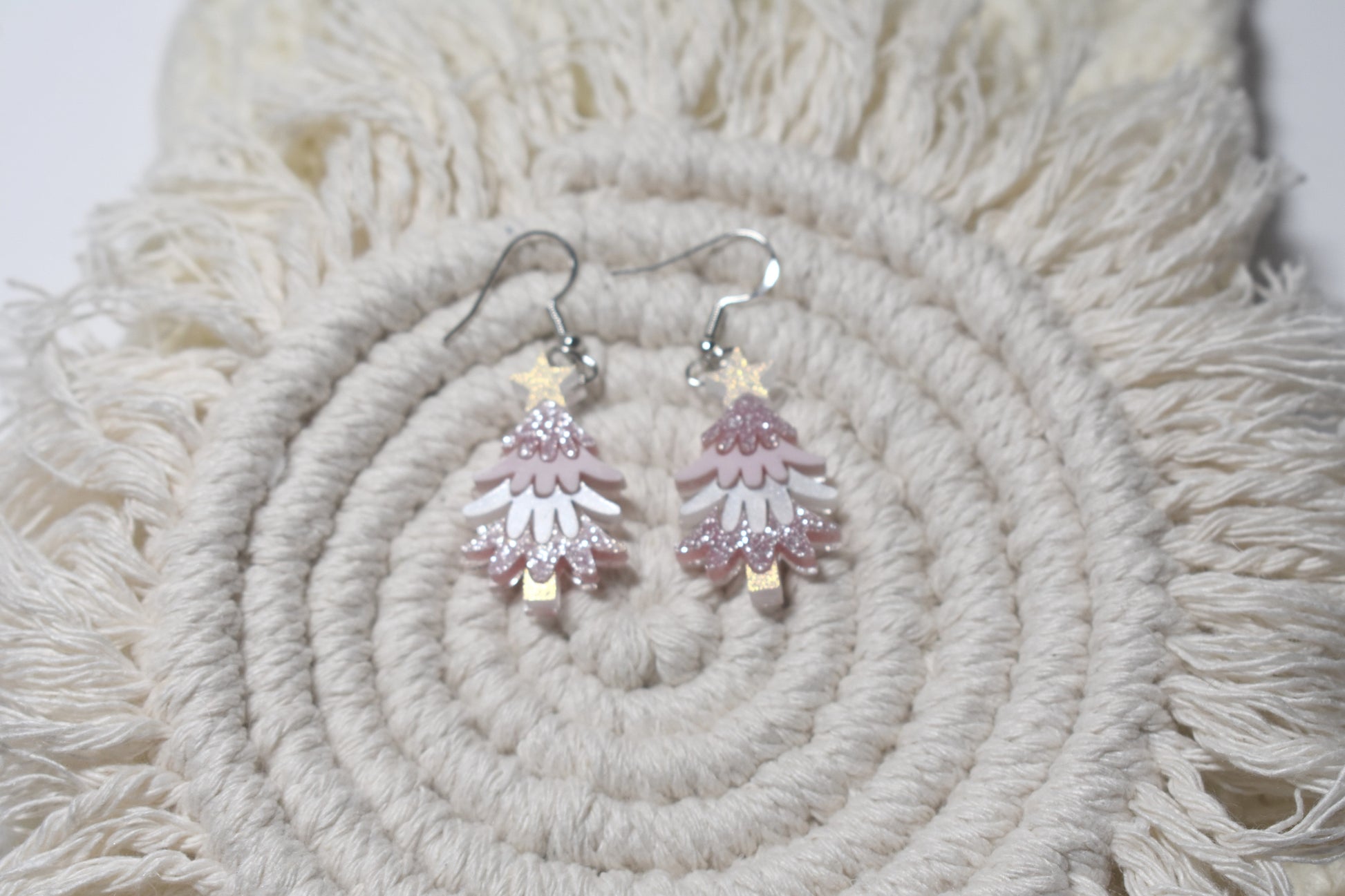 Christmas tree earrings - pinks - Creative Designs By Kari