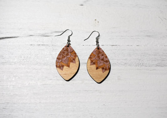 Earrings - birch engraved mandala design - Creative Designs By Kari