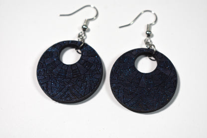 Midnight blue birch mandala engraved earrings - Creative Designs By Kari
