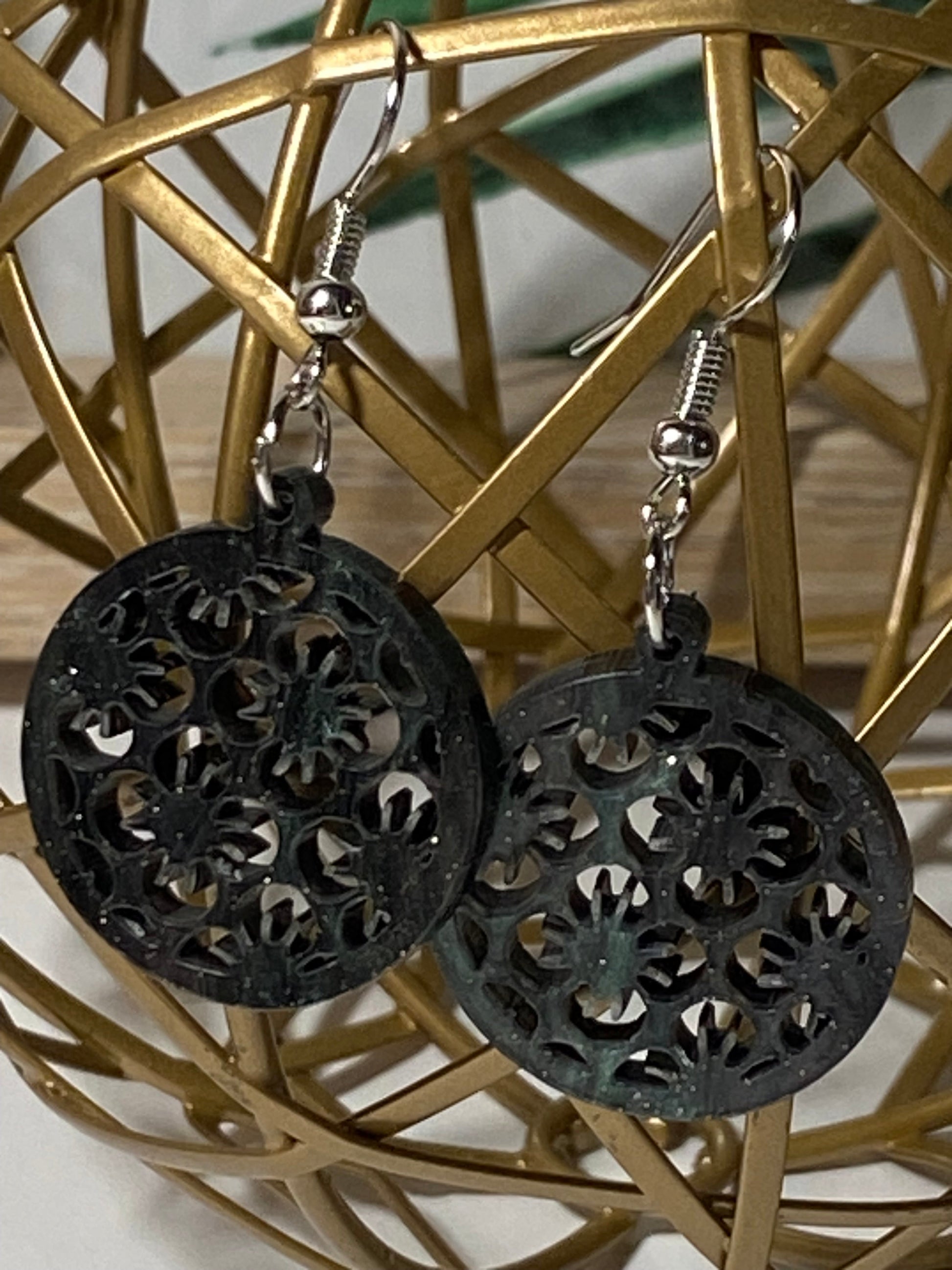 Earrings - emerald black circular - Creative Designs By Kari