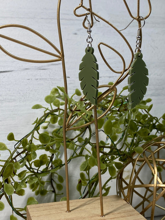 Earrings - Matte olive green full leaves - Creative Designs By Kari