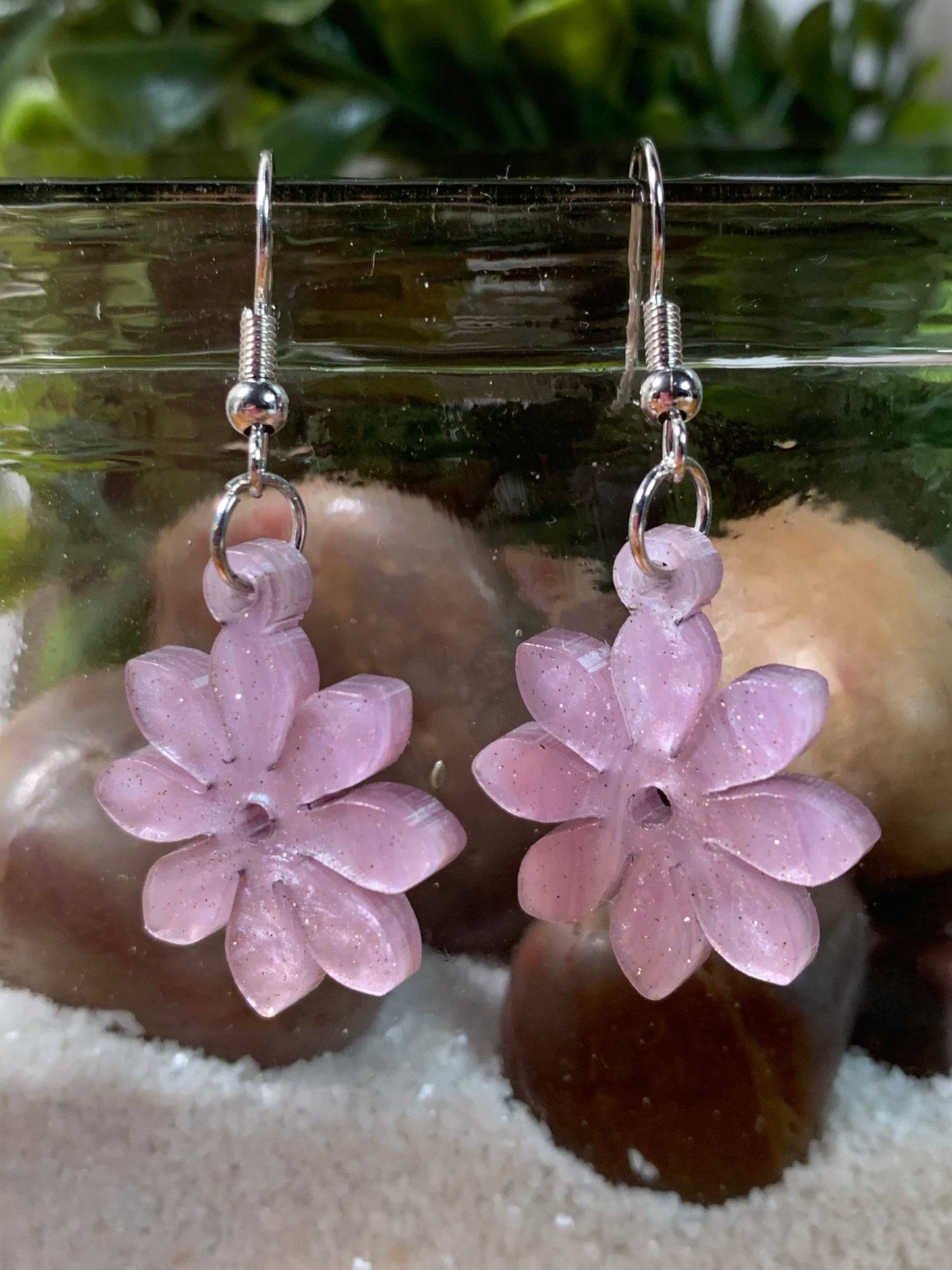 Earrings - mauve pearlized floral - Creative Designs By Kari