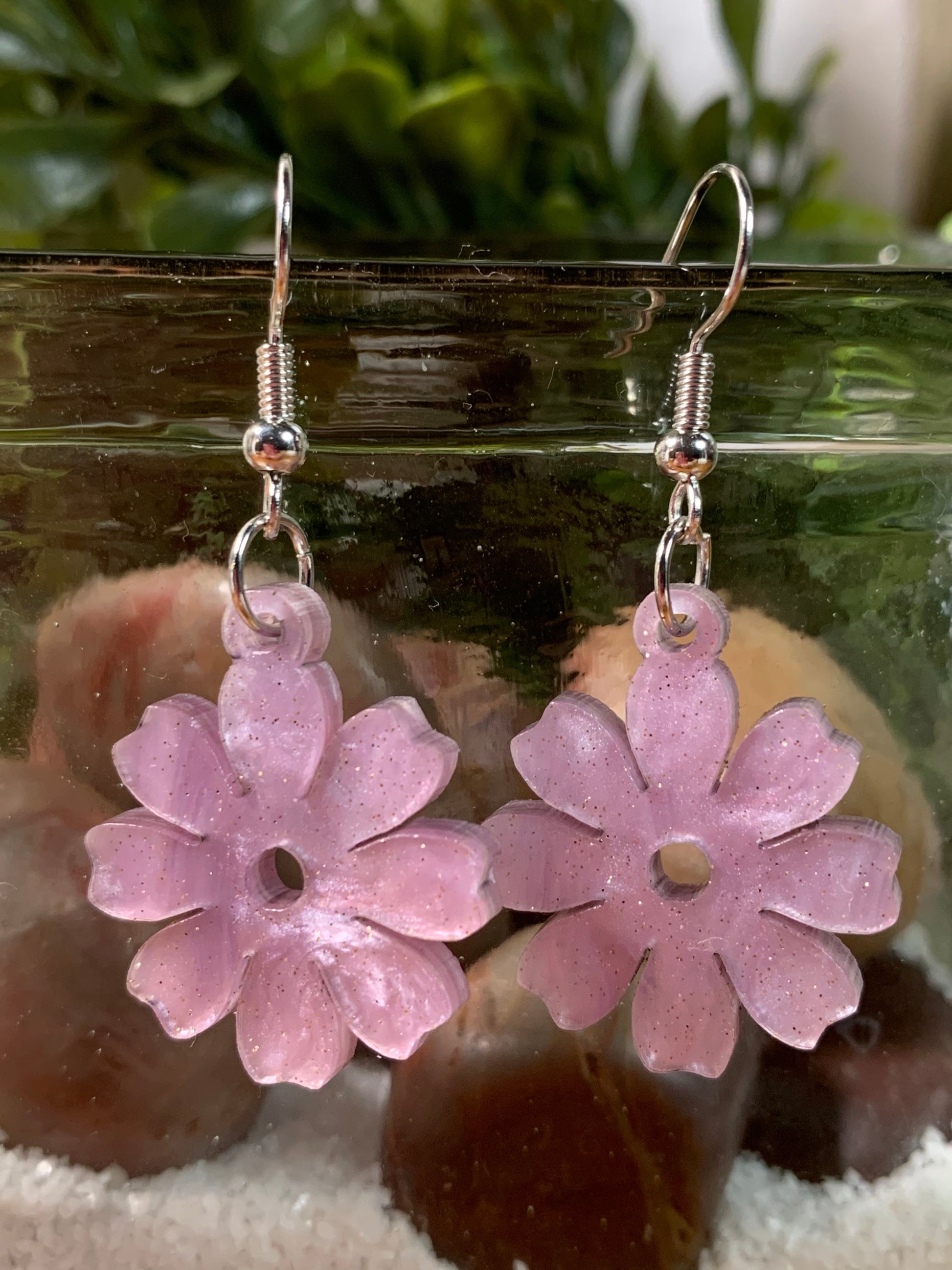 Earrings - mauve pearlized floral 2 - Creative Designs By Kari