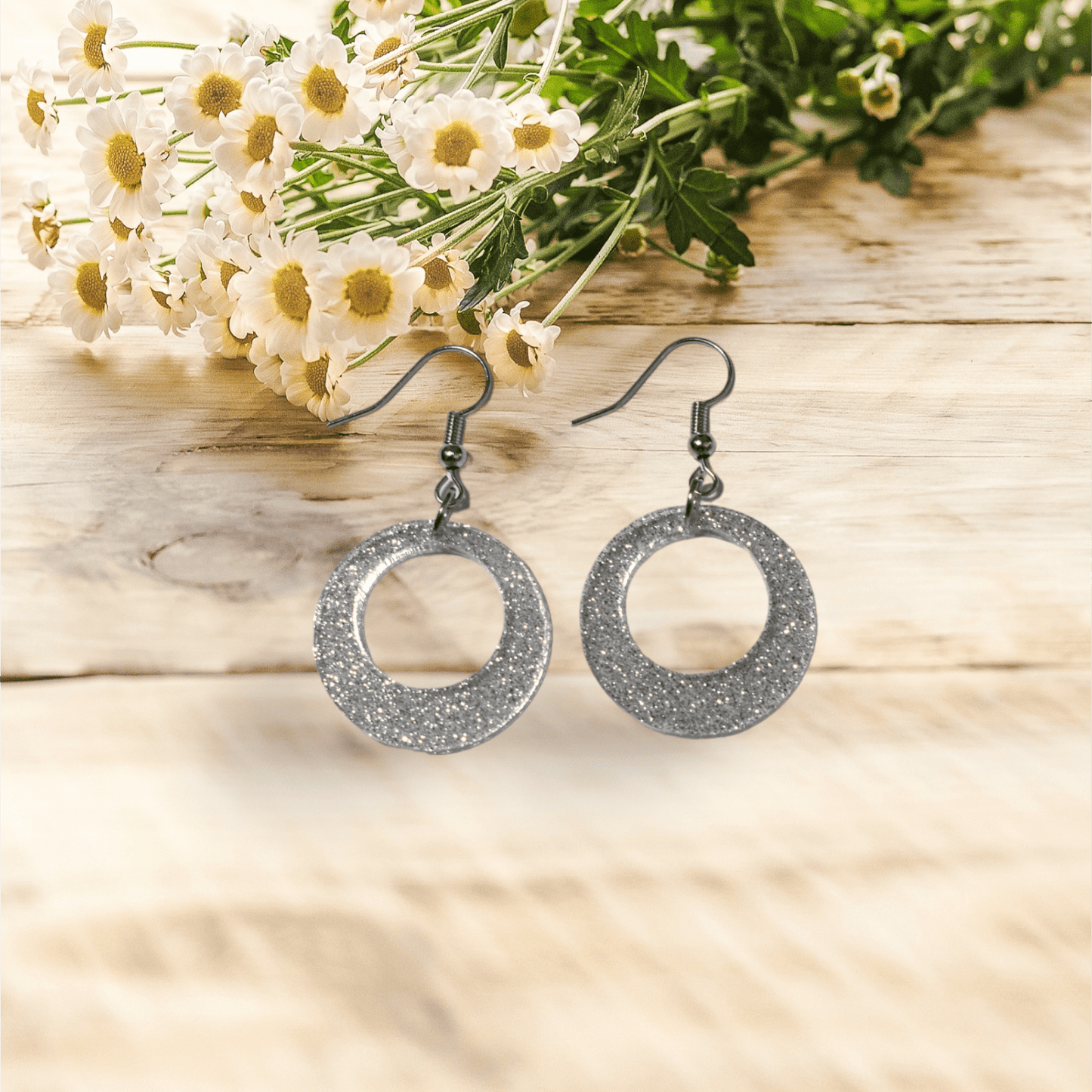 Earrings - silver shimmer hoops - Creative Designs By Kari