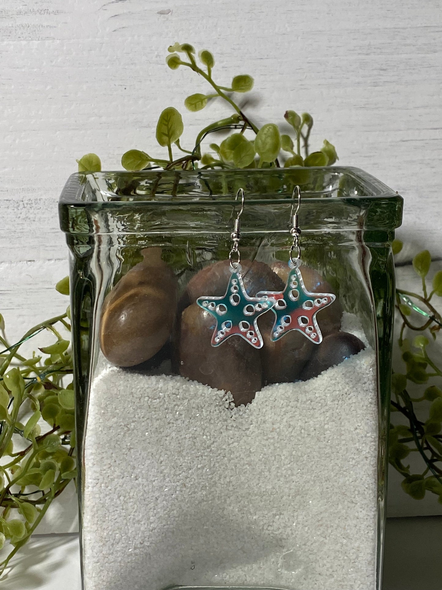 Earrings - starfish - iridescent turquiose/peach - Creative Designs By Kari