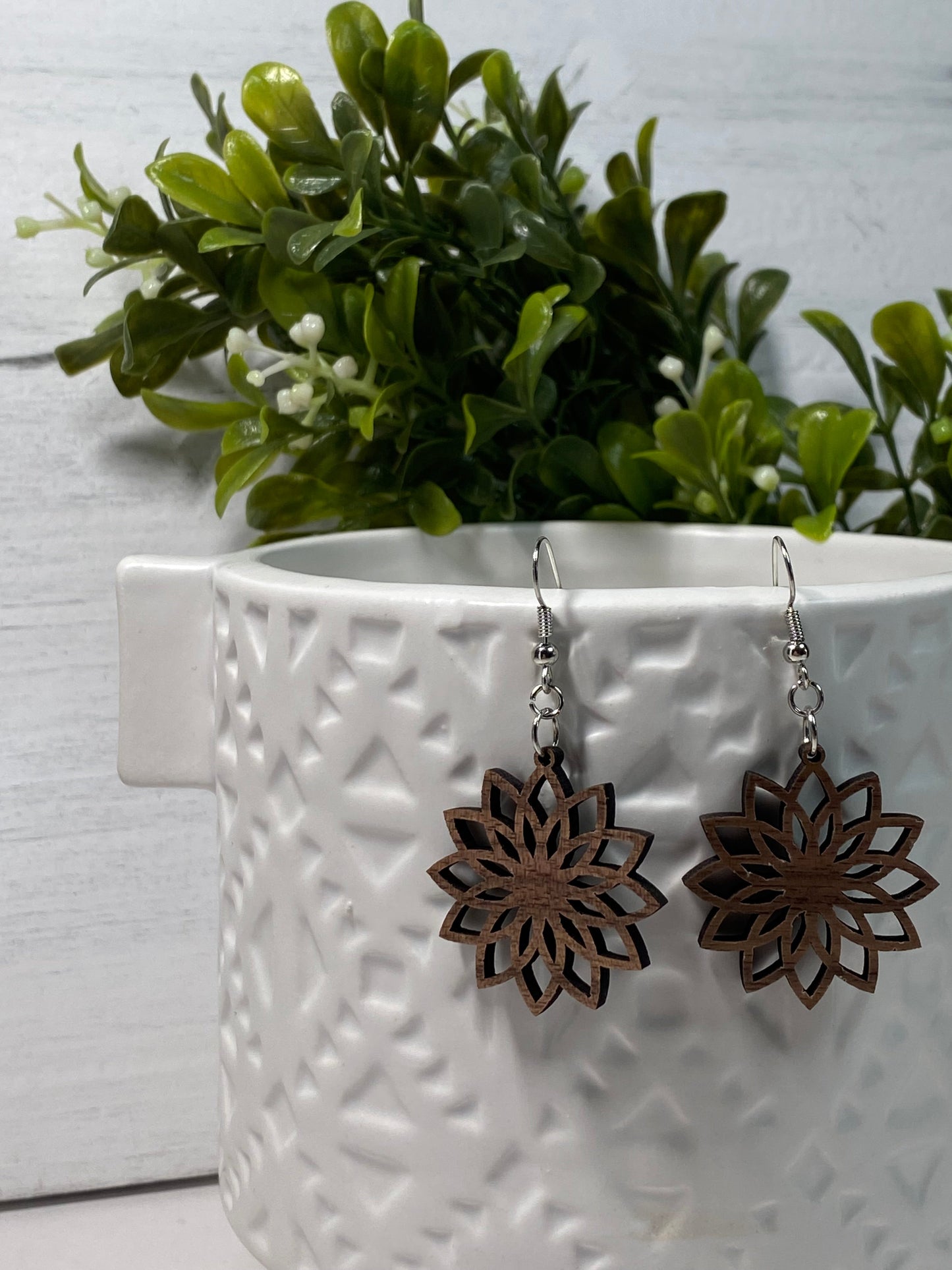 Earrings - Walnut floral - Creative Designs By Kari