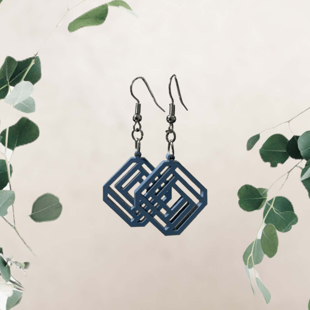 Geometric square french blue earrings - Creative Designs By Kari
