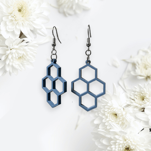 Hexagon french blue earrings - Creative Designs By Kari